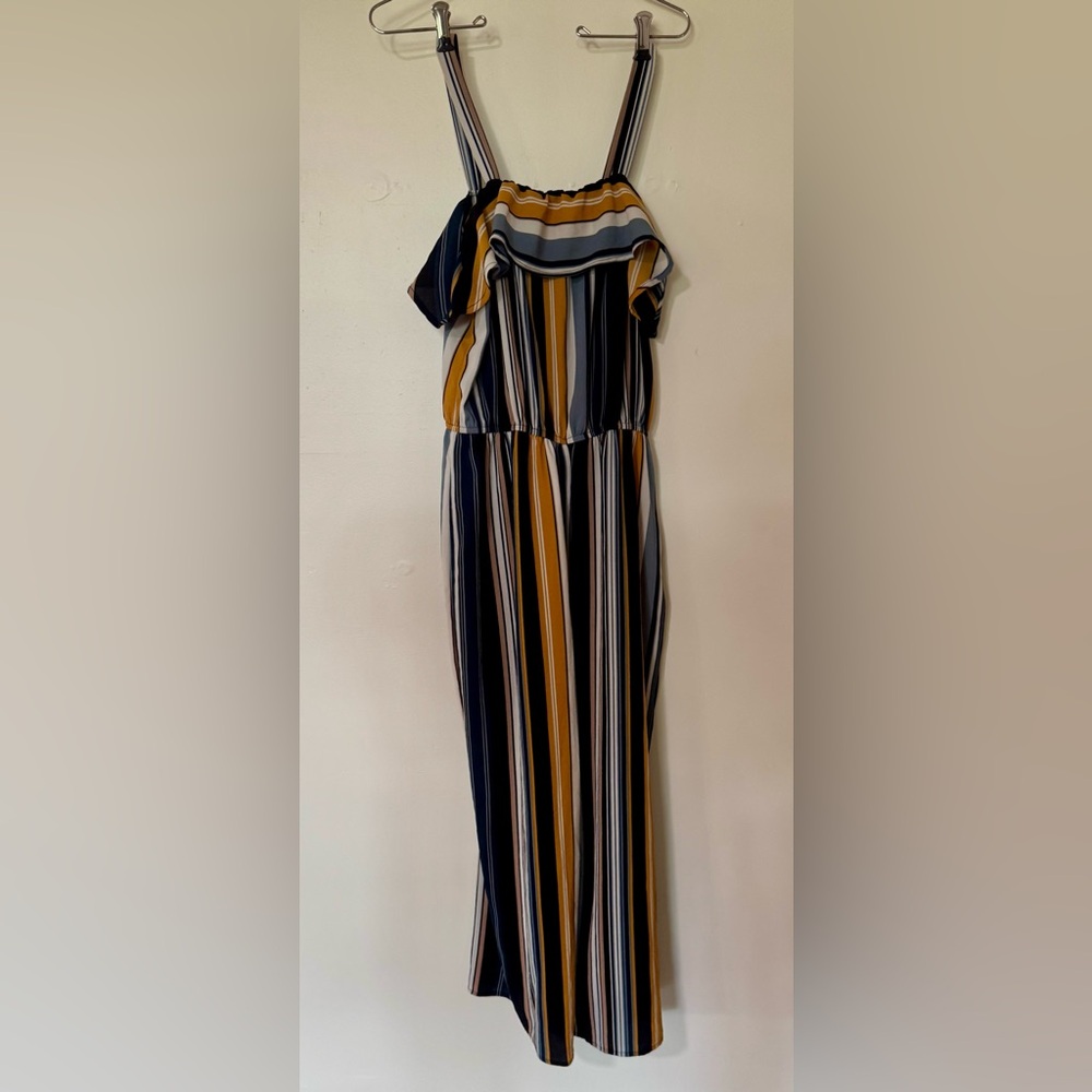 No Boundaries Navy, Mustard & White Striped Jumper